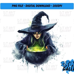 Witch Cauldron Halloween Watercolour Style Clipart - Digital Download - High Quality PNG File - Perfect for T-shirts, Stickers, Mugs & More