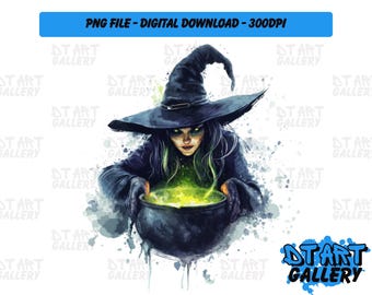Witch Cauldron Halloween Watercolour Style Clipart - Digital Download - High Quality PNG File - Perfect for T-shirts, Stickers, Mugs & More