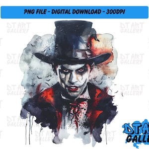 Vampire Dracula Halloween Watercolour Style Clipart - Digital Download - High Quality PNG File - Perfect for T-shirts, Stickers, Mugs & More