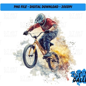 BMX Biker Rider Fahrrad Aquarell Stil Clipart - Digital Download - Hochwertige PNG Datei - Perfekt für T-Shirts, Aufkleber, Tassen und mehr