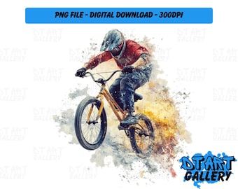 BMX Biker Rider Bicycle Watercolour Style Clipart - Digital Download - High Quality PNG File - Perfect for T-shirts, Stickers, Mugs & More