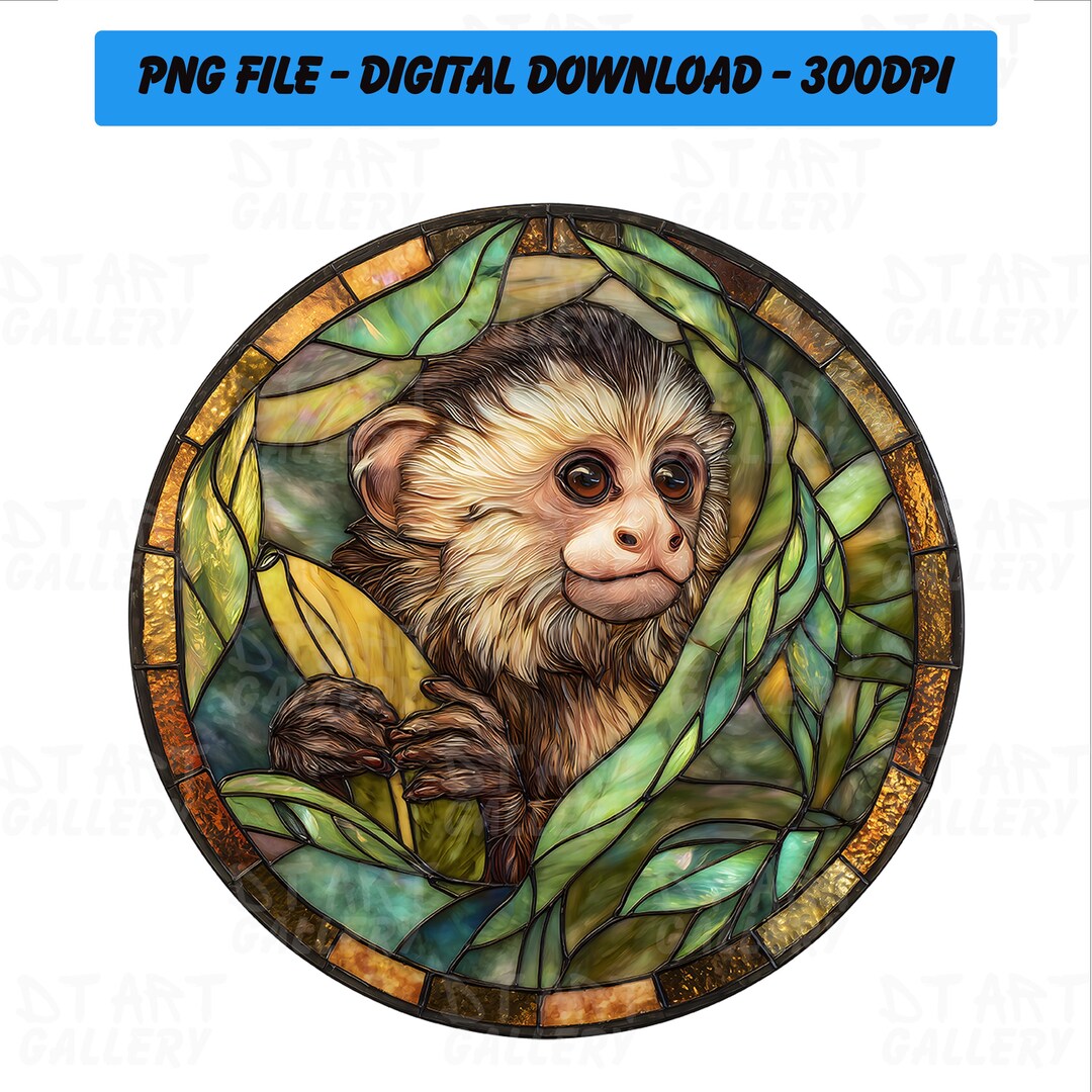 Rustic Monkeys Cute Capuchin Monkey Portrait - Rustic Stained Glass Wall Art, Cozy ...
