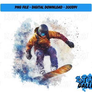 Snowboarding Winter Sport Aquarell Style Clipart - Digital Download - Hochwertige PNG Datei - Perfekt für T-shirts, Aufkleber, Tassen & mehr