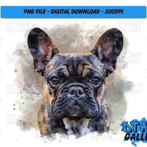 French Bulldog Puppy Head Watercolour Style Clipart - Digital Download - High Quality PNG File - Perfect for T-shirts, Stickers, Mugs & More