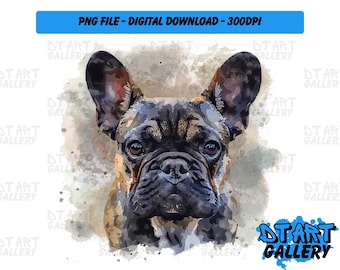 French Bulldog Puppy Head Watercolour Style Clipart - Digital Download - High Quality PNG File - Perfect for T-shirts, Stickers, Mugs & More