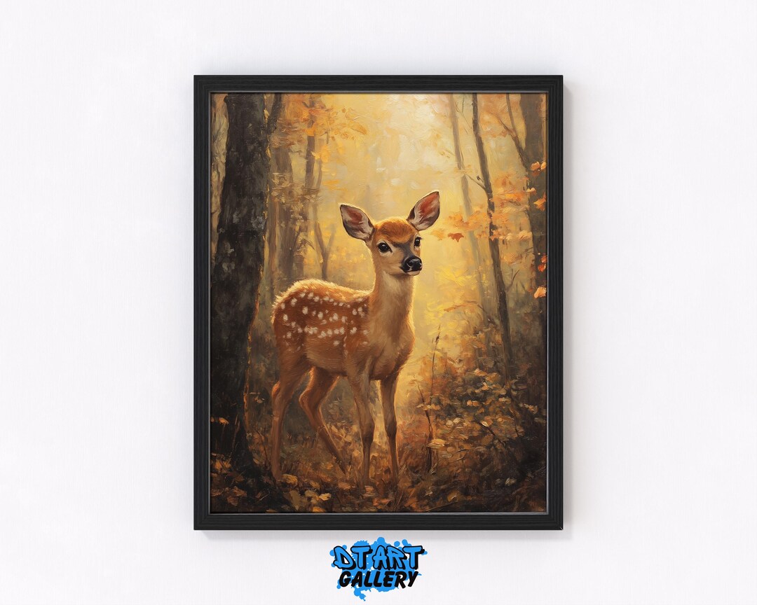 Rustic Autumn Deer in Enchanted Forest - Printable Wildlife Art ...