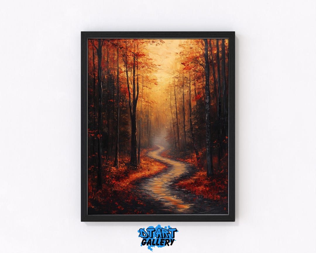 Autumn Forest Path Printable - Rustic Fall Landscape Art, Moody Winding ...