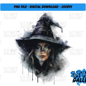 Belle sorcière Halloween Style aquarelle Clipart - téléchargement numérique - fichier PNG de haute qualité - parfait pour les T-shirts, autocollants, tasses et plus