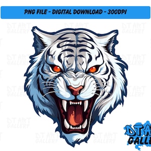 Angry White Tiger Head Animal Themed Clipart - Digital Download - High Quality PNG File - Perfect for T-shirts, Stickers, Mugs & More