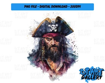 Pirate Captain Watercolour Style Clipart - Digital Download - High Quality PNG File - Perfect for T-shirts, Stickers, Mugs & More