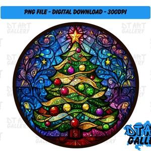 Beautiful Christmas Tree Stained Glass Clipart - Digital Download - High Quality PNG File - Perfect for T-shirts, Stickers, Mugs & More
