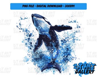 Killer Whale Watercolour Style Clipart - Digital Download - High Quality PNG File - Perfect for T-shirts, Stickers, Mugs, Wall Art & More