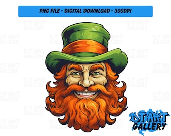 Cute Leprechaun Head St Patrick's Day Clipart - Digital Download - High Quality PNG File - Perfect for T-shirts, Stickers, Mugs & More