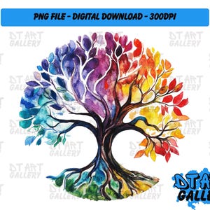 Prachtige levensboom clipart met aquarel thema - digitale download - png-bestand van hoge kwaliteit - perfect voor T-shirts, stickers, mokken en meer