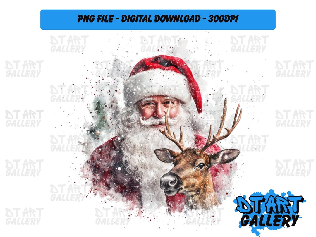 サンタとトナカイのクリスマスをテーマにしたクリップアート