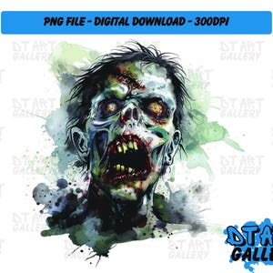 Horror Zombie Halloween Watercolour Style Clipart - Digital Download - High Quality PNG File - Perfect for T-shirts, Stickers, Mugs & More