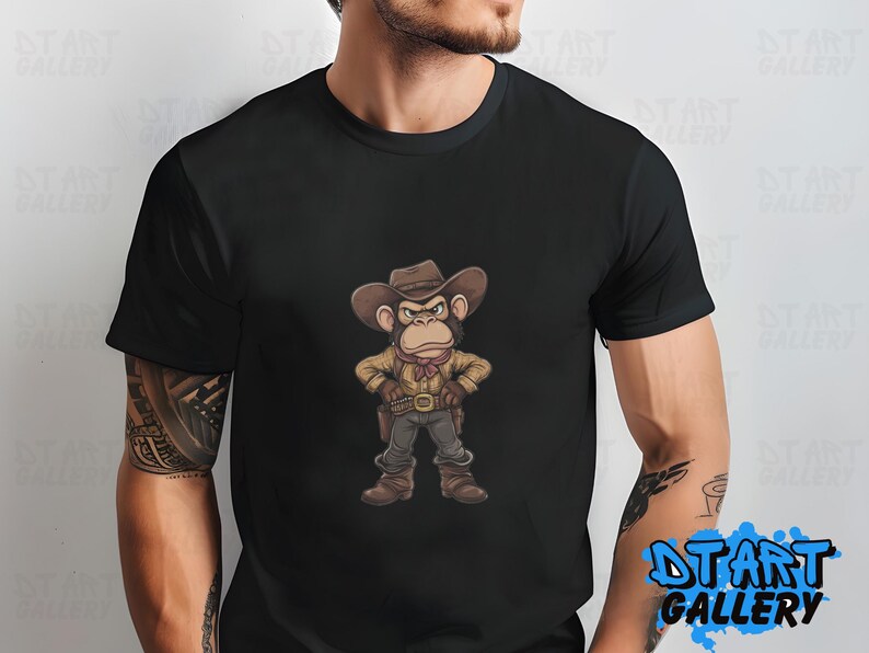 Funny Monkey Western Cowboy Cartoon Clipart - Digital Download - High ...