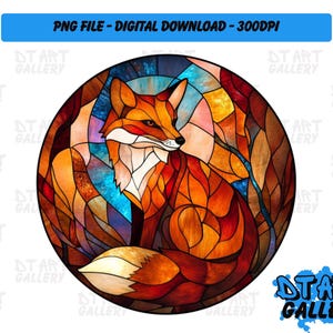Renard des bois rond vitrail Clipart - téléchargement numérique - fichier PNG de haute qualité - parfait pour les T-shirts, autocollants, tasses et plus