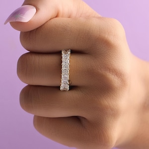 Anniversary Band For Women/ Half Eternity Band/ Radiant Cut Colorless Moissanite Engagement Band/ Stackable Band/ Wedding Band In 14K Gold