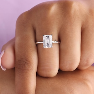 Anniversary Gift Ring/ 3 CT Emerald Cut Colorless Moissanite Engagement Ring/ Emerald Solitaire Ring/ Emerald Cut Wedding Ring In 14K Gold