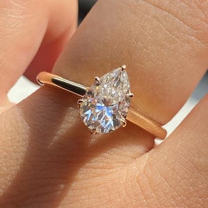 2 CT Pear Cut Moissanite Engagement Ring, Solitaire Wedding Ring, Pear Diamond Tear Drop Ring, 14K Solid Yellow Gold Promise Ring For Women
