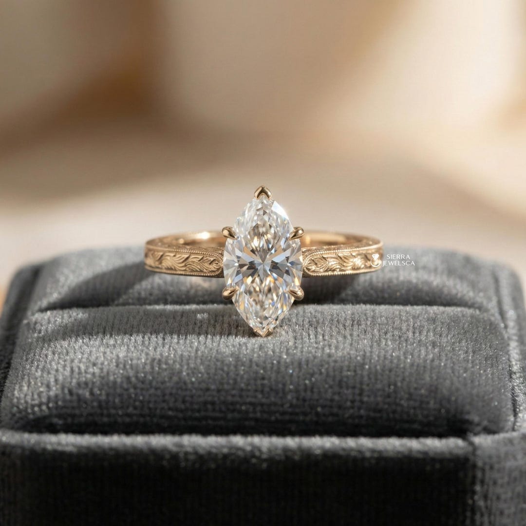 Marquise Cut Lab Grown Diamond Engagement Ring in 14K Yellow Gold ...