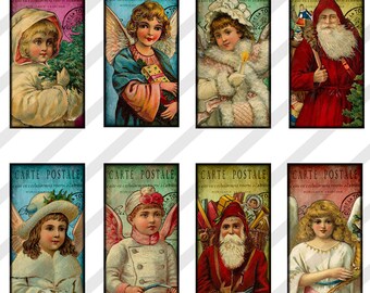 Christmas Domino Digital Collage Sheet 1x2 Inch Victorian Christmas  (Sheet no.O235) Instant Download