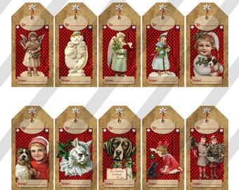 Christmas Gift  Tags, Digital Collage Sheet, Holiday Tags (Sheet no. O262) Instant Download