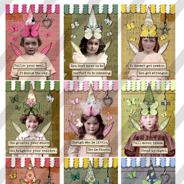 Digital Collage Sheet 2.5 X 3.5 ATC Sized Images Inspirational Fairies, 9 Images (Sheet no. FS316) Instant Download