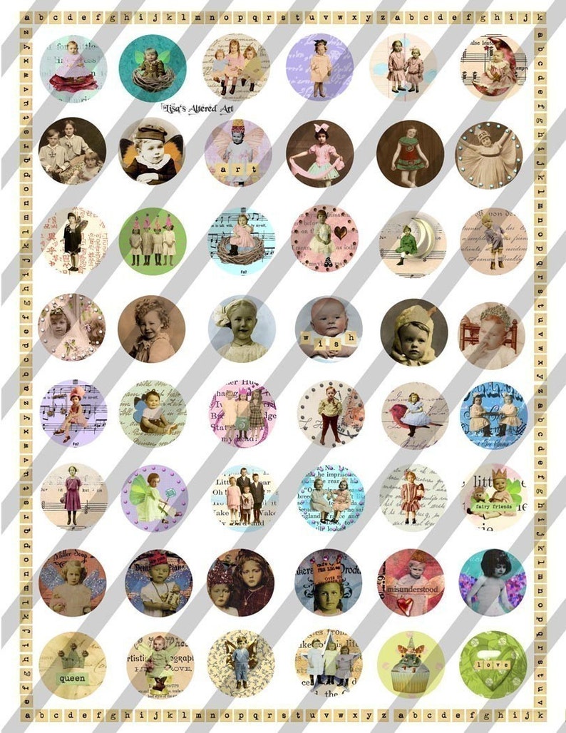 Digital Collage Sheet, Bottle Cap Image Charms, 1 inch Circles Sheet no. FS21 Instant Download image 1