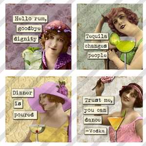 Digital Collage Sheet 1.5 X 1.5 inch Cocktail drinking Ladies (Sheet no. FS216) Instant Download