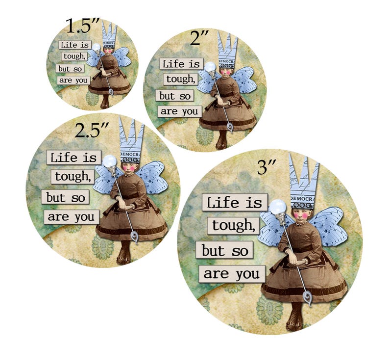 Digital Collage Sheet, Circle images, Round, Inspiration Fairies, 4 Sizes, 1.5, 2, 2.5, and 3 Sheet no. FS310 Instant Download image 2
