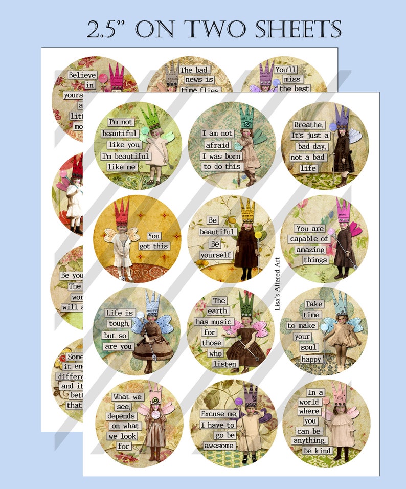 Digital Collage Sheet, Circle images, Round, Inspiration Fairies, 4 Sizes, 1.5, 2, 2.5, and 3 Sheet no. FS310 Instant Download image 4