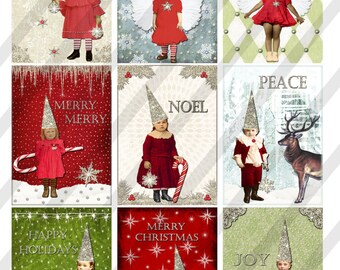 Digital Collage Sheet, Christmas Images, 2.5" X 3.5" ATC Sized Images, and 4" x 6" Sized (Sheet no. H37) Instant Download