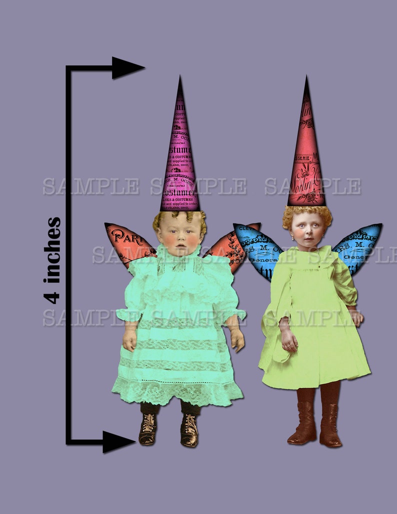 Back to Basic Fairies. 4 inch fairies with wings and hats. Printable sheet, plus 11 individual PNG files Sheet no. FS327 image 8