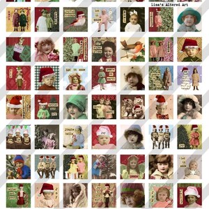 Digital Collage Sheet Altered Art Charm Images 1 inch by 1 inch Christmas Sheet no.FS62 Instant Download image 2