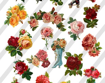 Digital Collage Sheet Victorian Floral Images (Sheet no. O184) Roses instant Download