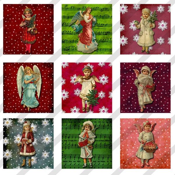 Digital Collage Sheet Altered Art  Charm  Images Victorian Christmas 1" X 1" (Sheet no. FS182) Instant Download