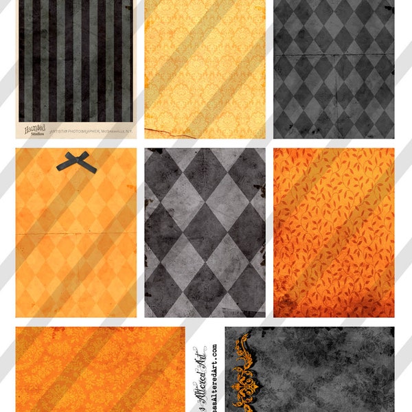 Digital Collage Sheet Victorian Halloween Orange and Black Background Images Vintage Halloween (Sheet no. O224) Instant Download