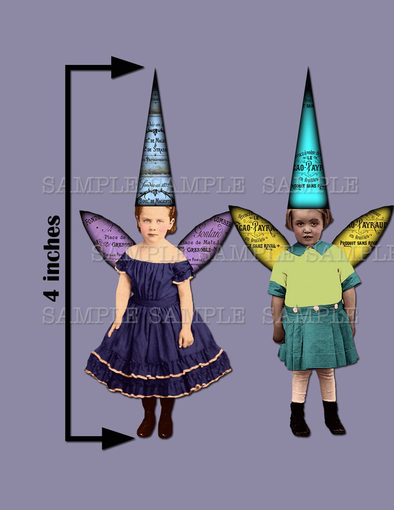 Back to Basic Fairies. 4 inch fairies with wings and hats. Printable sheet, plus 11 individual PNG files Sheet no. FS327 image 7