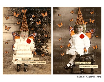 Digital Collage Sheet-Monarch Fairies No.2 - Two 5x7 Images on one sheet. Great for Journal covers. (Sheet no. FS319) Altered Photos