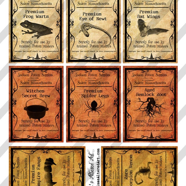 Digital Collage Sheet  Halloween Poison Labels  (Sheet No.O194) Instant Download