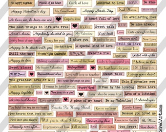 Digital Collage Sheet  Love and Valentine Words and Phrases (Sheet no. O158) Instant Download