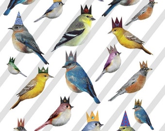 Digital Collage Sheet Birds With Crowns  PNG file available (Sheet no. FS3) Instant Download