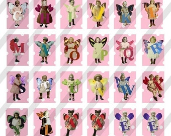 Digital Collage Sheet Alphabet Fairies  1X 1.5 inches (Sheet no. FS1) Instant Download