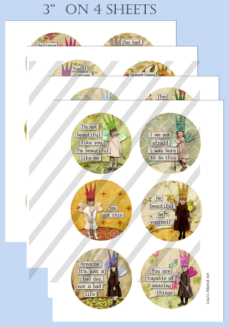 Digital Collage Sheet, Circle images, Round, Inspiration Fairies, 4 Sizes, 1.5, 2, 2.5, and 3 Sheet no. FS310 Instant Download image 5