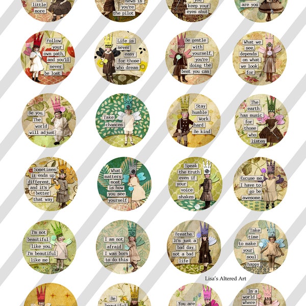Digital Collage Sheet, Circle images, Round, Inspiration Fairies, 4 Sizes, 1.5", 2", 2.5", and 3" (Sheet no. FS310) Instant Download