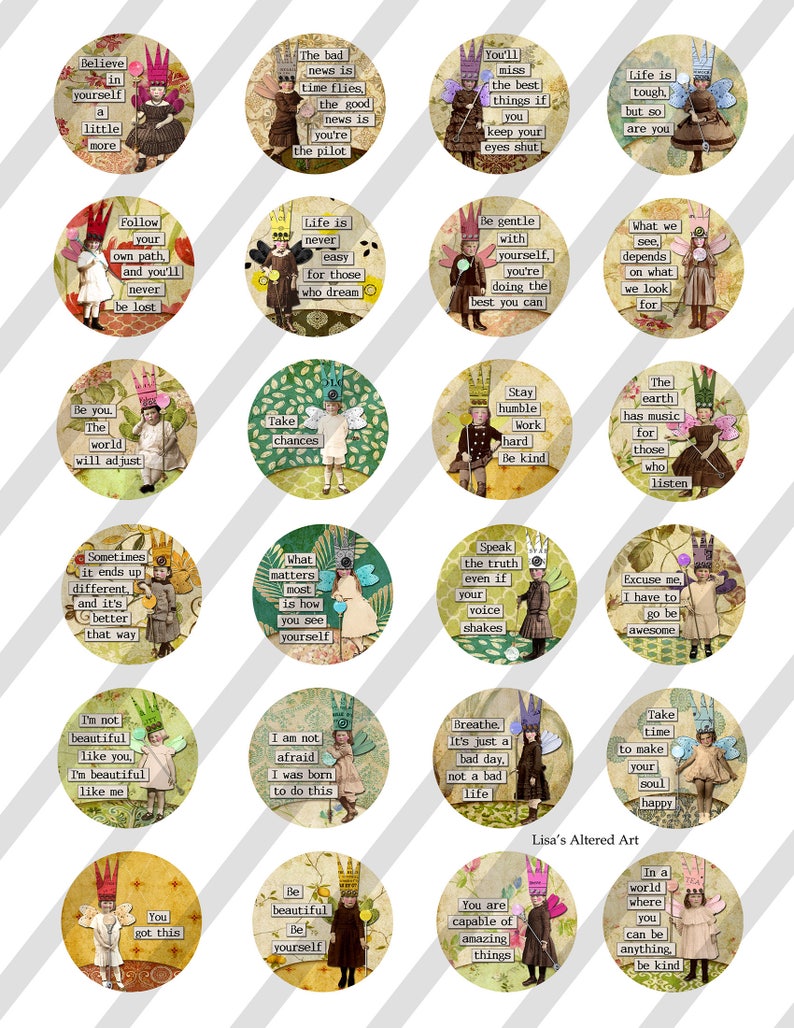 Digital Collage Sheet, Circle images, Round, Inspiration Fairies, 4 Sizes, 1.5, 2, 2.5, and 3 Sheet no. FS310 Instant Download image 1