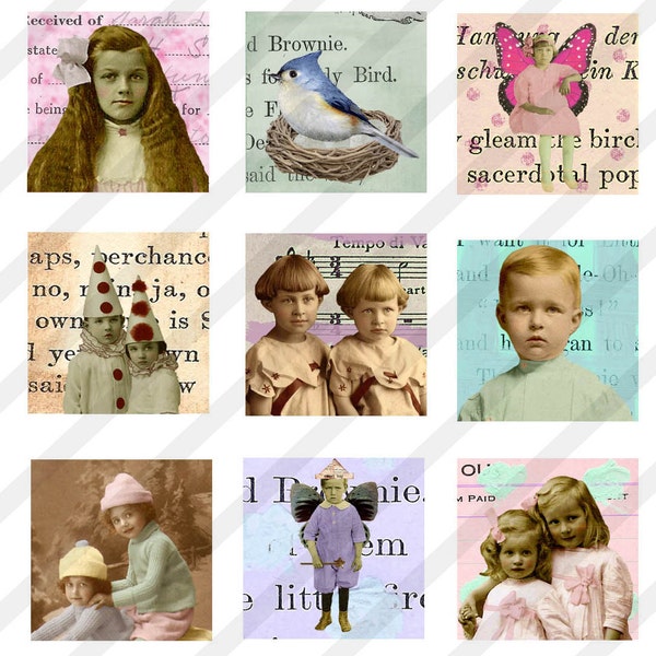 Digital Collage Sheet  1X1 Inch Charms Inchies, Vintage Images (Sheet no.FS18) Instant Download