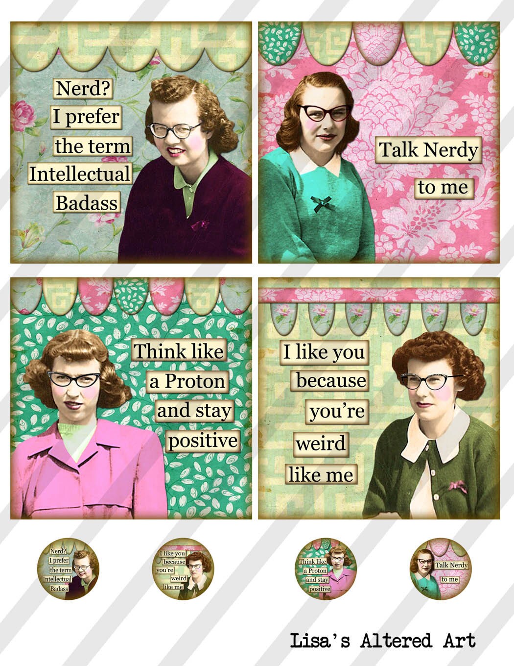 Digital Collage Sheet 4X4 Nerdy Girls Coaster Size With 1 Inch | Etsy